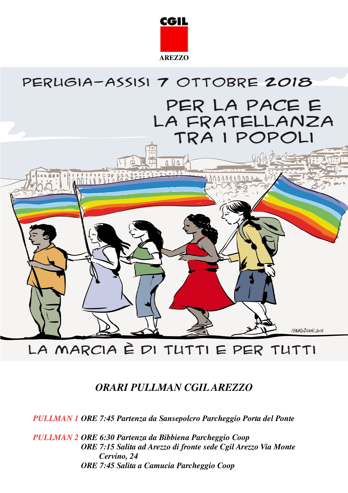 VOLANTINO CGIL AREZZO ORARI PULLMAN MARCIA PER LA PACE 2018